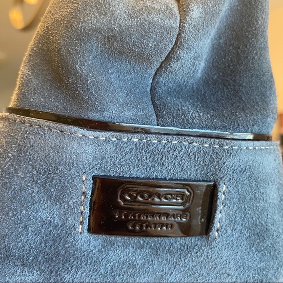 NWOT: Vintage Blue Suede and Patent Coach Satchel - Picture 4 of 6